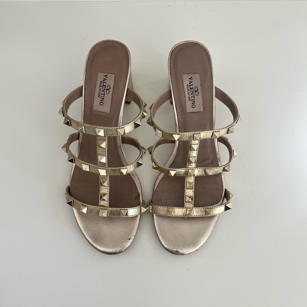 Valentino Metallic Gold Studded Sandals